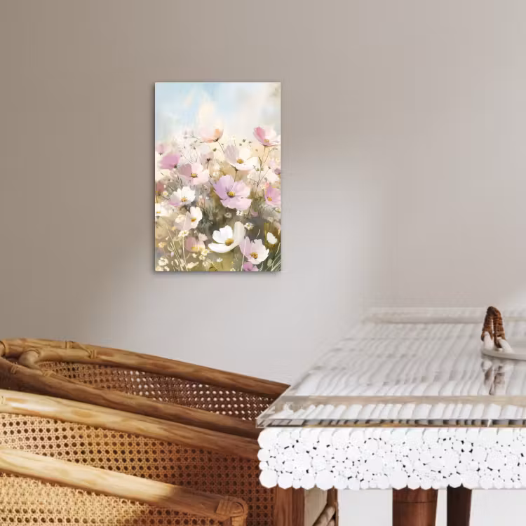 Canvas schilderij - Bloemenveld - Lichte tinten - Geschilderd — 5
