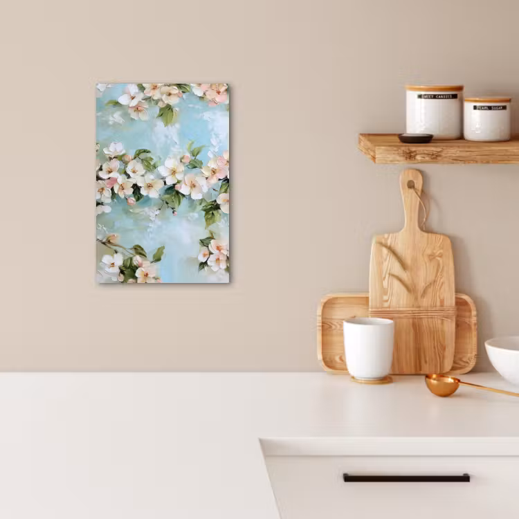 Canvas schilderij - Bloesem - Bladeren - Lichtblauw — 1