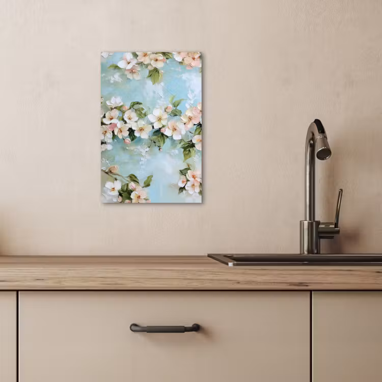 Canvas schilderij - Bloesem - Bladeren - Lichtblauw — 2