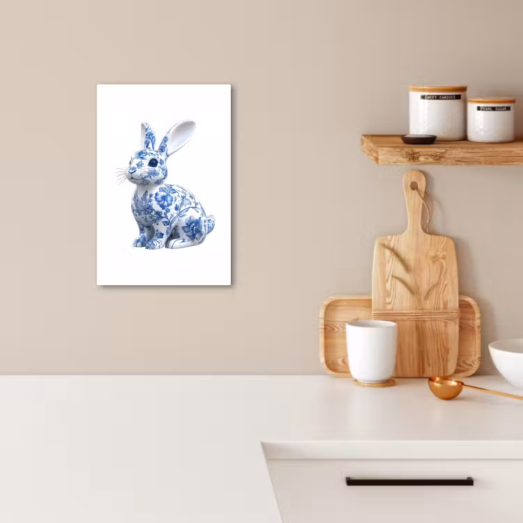 Canvas schilderij - Delftsblauw - Haasje - Wit — 2