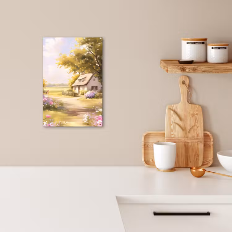 Canvas schilderij - Huisje - Hout - Bloemen — 3