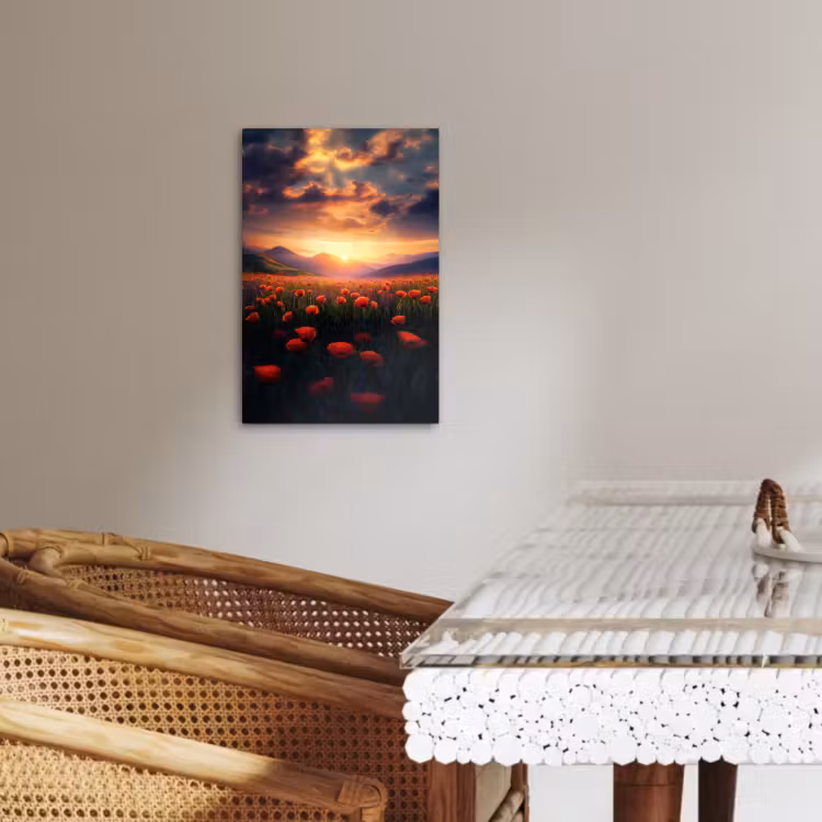 Canvas schilderij - Landschap - Zonsondergang - Bloemenveld — 3