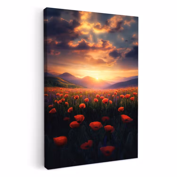 Canvas schilderij - Landschap - Zonsondergang - Bloemenveld — 4