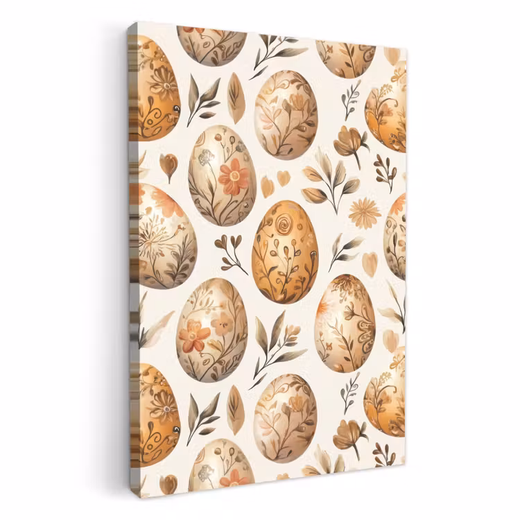 Canvas schilderij - Paaseieren - Bruin - Bloemen — 5