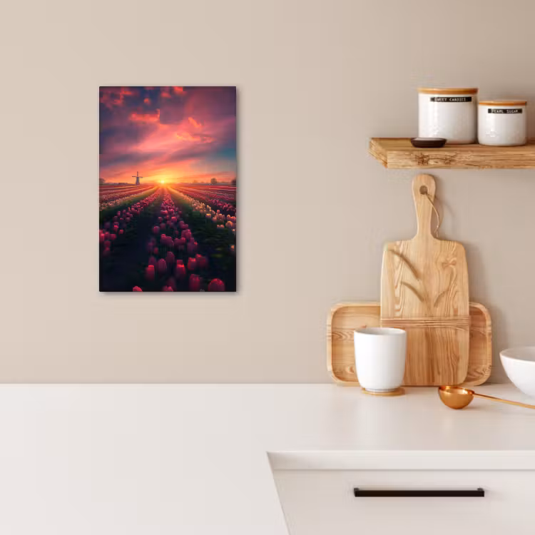 Canvas schilderij - Windmolen - Zonsondergang - Landschap — 1
