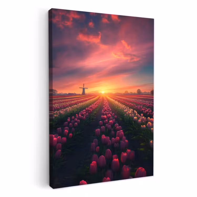 Canvas schilderij - Windmolen - Zonsondergang - Landschap — 2