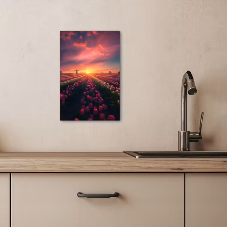 Canvas schilderij - Windmolen - Zonsondergang - Landschap — 5
