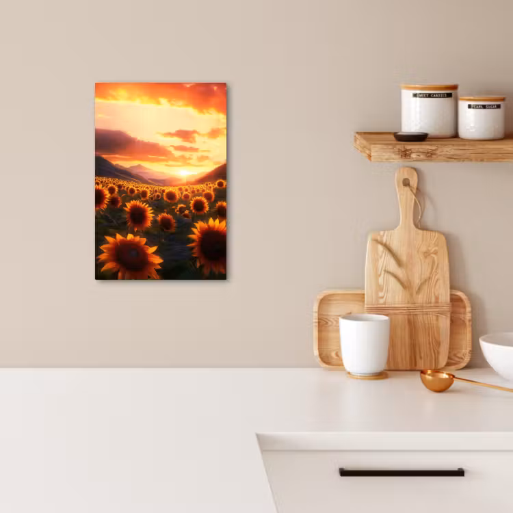 Canvas schilderij - Zonnebloemen - Zonsondergang - Landschap — 1