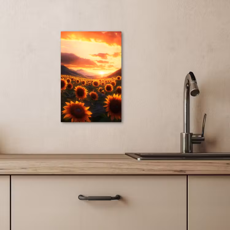 Canvas schilderij - Zonnebloemen - Zonsondergang - Landschap — 4