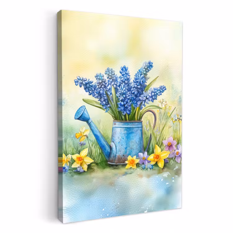 Canvas schilderij - Gieter - Lavendel - Bloesems — 1