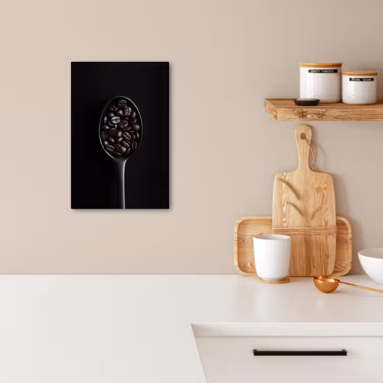 Canvas schilderij - Koffiebonen - Lepel - Zwart — 5