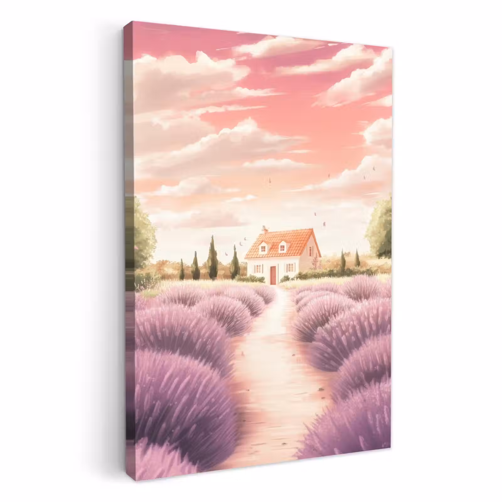 Canvas schilderij - Lavendelveld - Huis - Paars — 1