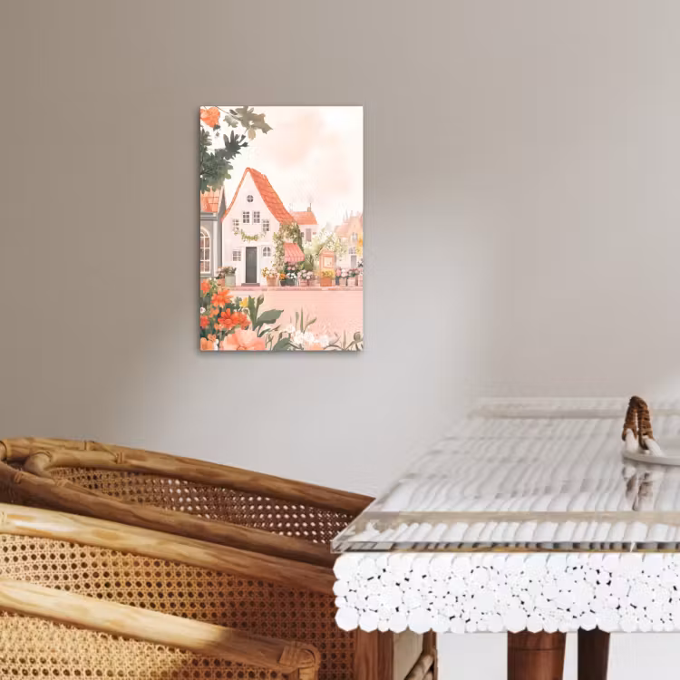 Canvas schilderij - Bloemen - Huizen - Dorp — 2