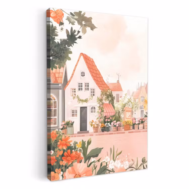 Canvas schilderij - Bloemen - Huizen - Dorp — 3