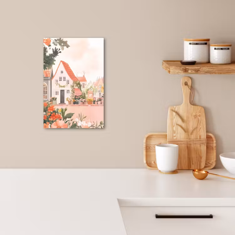Canvas schilderij - Bloemen - Huizen - Dorp — 4