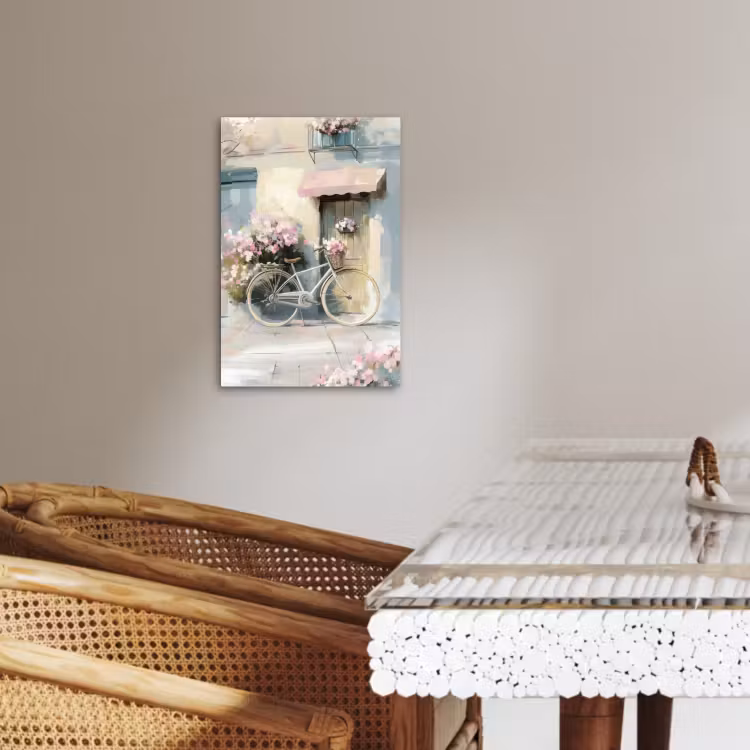 Canvas schilderij - Fiets - Pastelkleuren - Bloemen — 4