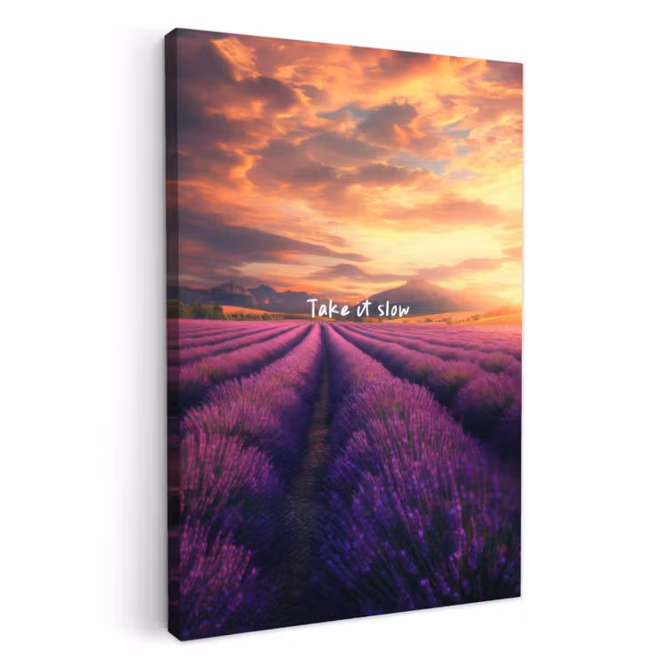 Canvas schilderij - Lavendelveld - Quote - Zonsondergang — 3