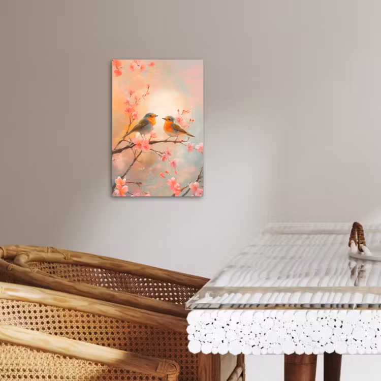 Canvas schilderij - Roodborstjes - Sierlijk - Bloesemtak — 3