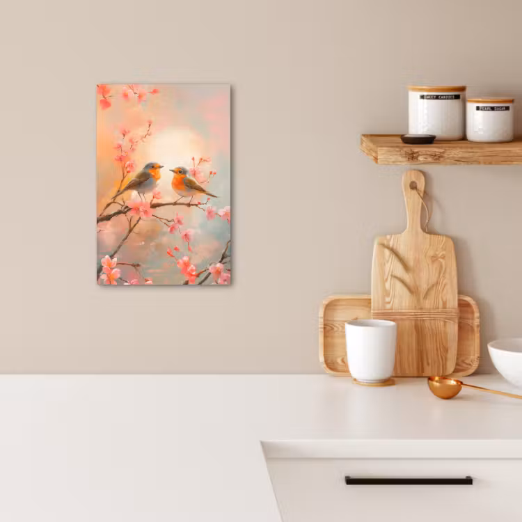 Canvas schilderij - Roodborstjes - Sierlijk - Bloesemtak — 4