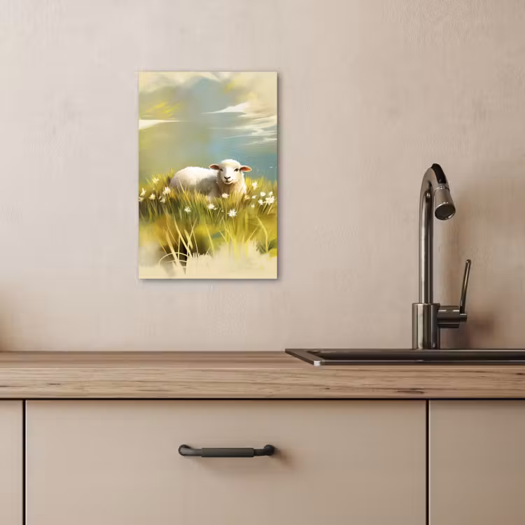 Canvas schilderij - Schaap - Weide - Groen — 1