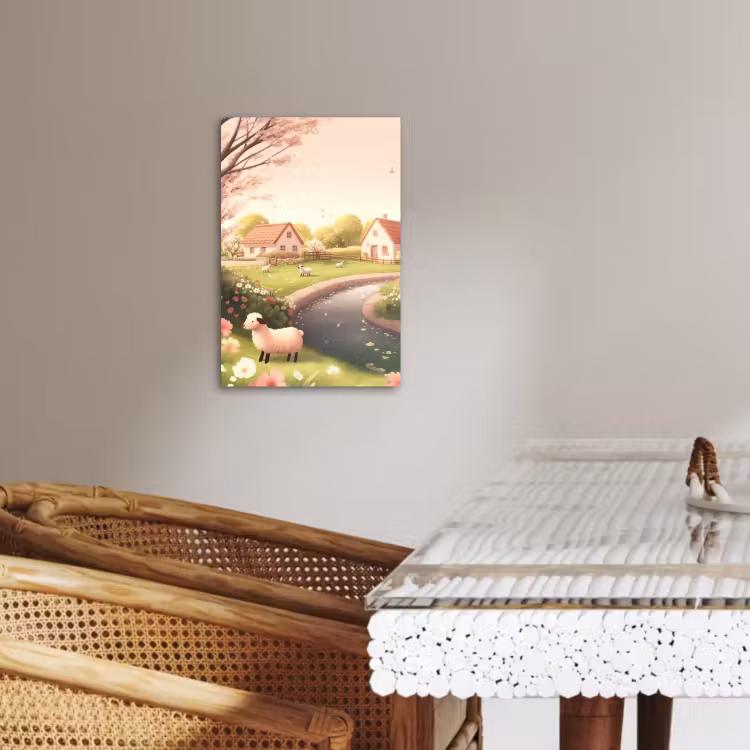 Canvas schilderij - Schapen - Huisje - Platteland — 5