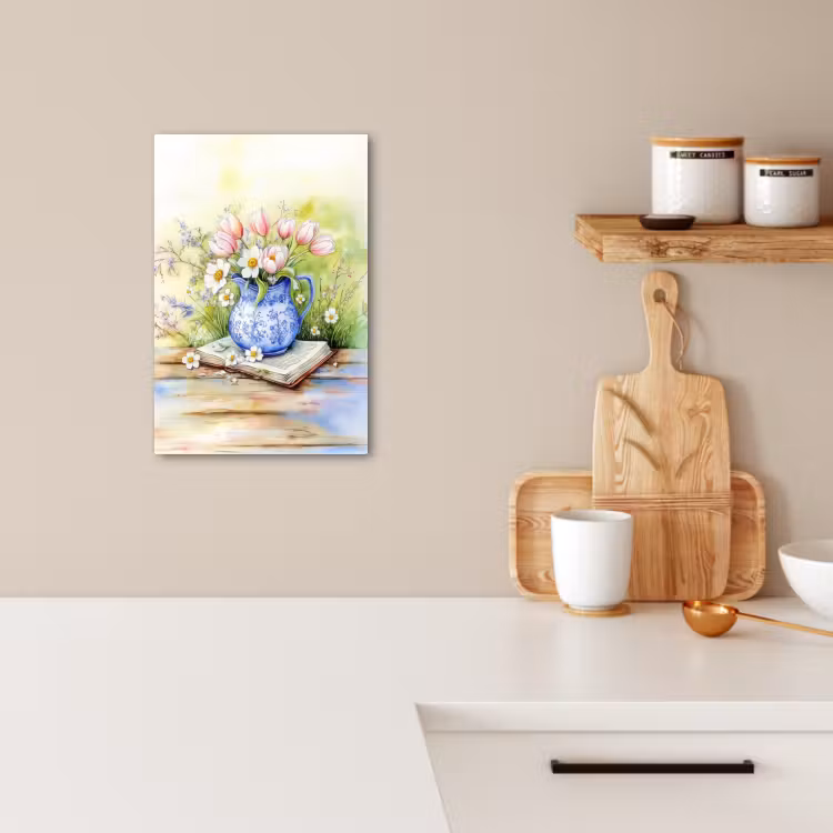 Canvas schilderij - Vaas - Delftsblauw - Madeliefjes — 3