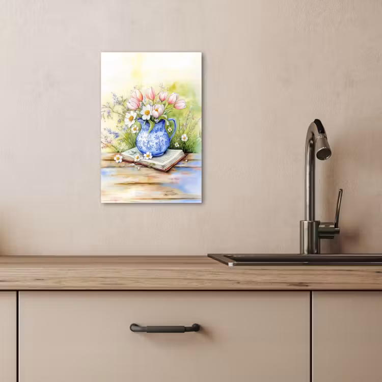 Canvas schilderij - Vaas - Delftsblauw - Madeliefjes — 5