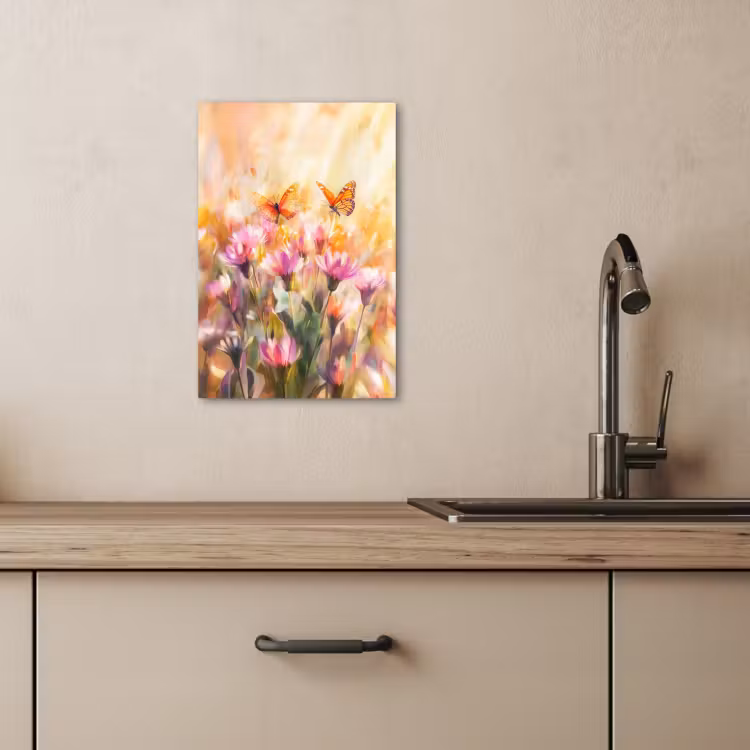 Canvas schilderij - Vlinders - Oranje - Bloemen — 5