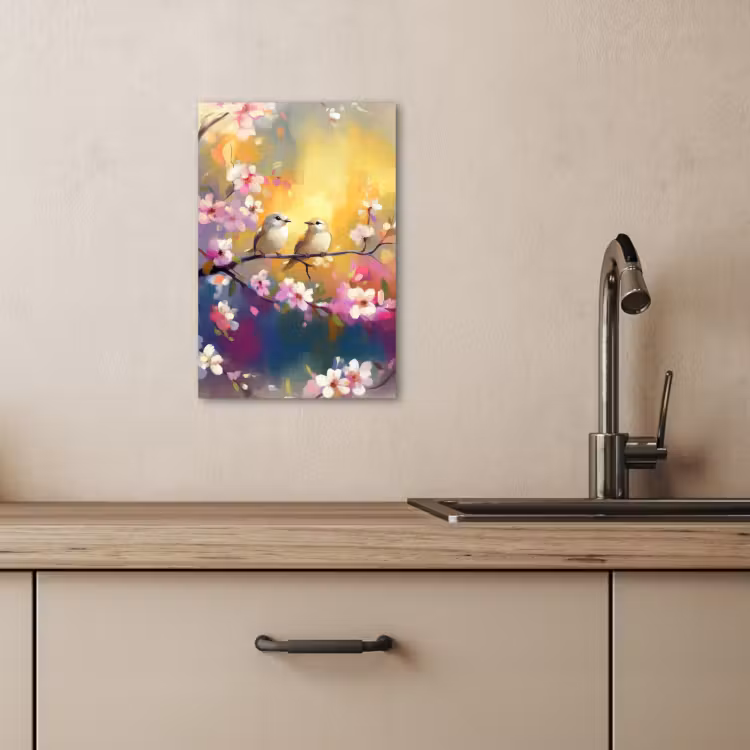 Canvas schilderij - Vogels - Bloemen - Roze — 3
