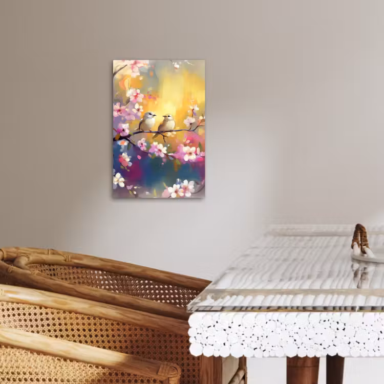 Canvas schilderij - Vogels - Bloemen - Roze — 4