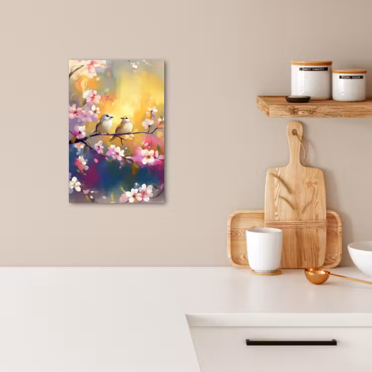 Canvas schilderij - Vogels - Bloemen - Roze — 5