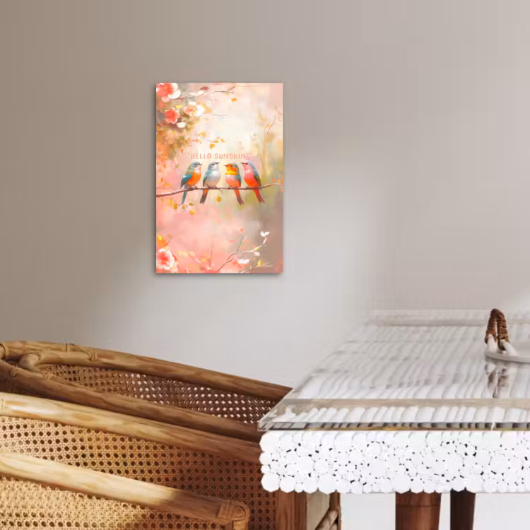 Canvas schilderij - Vogels - Tak - Quote - Roze — 1