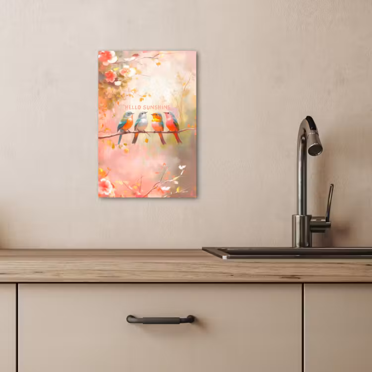 Canvas schilderij - Vogels - Tak - Quote - Roze — 2