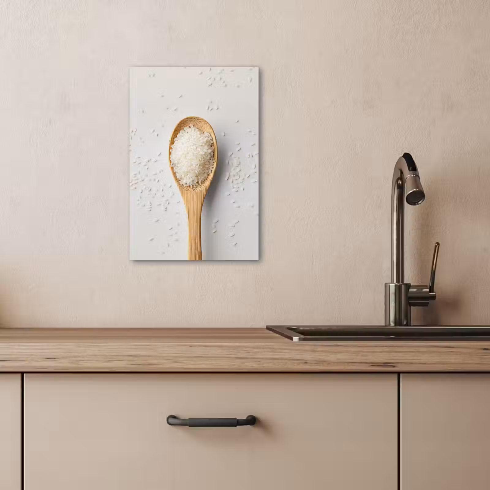 Canvas schilderij - Hout - Lepel - Rijst — 1