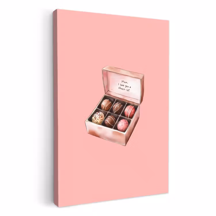 Canvas schilderij - Doosje - Bonbons - Liefdevolle - Tekst — 1
