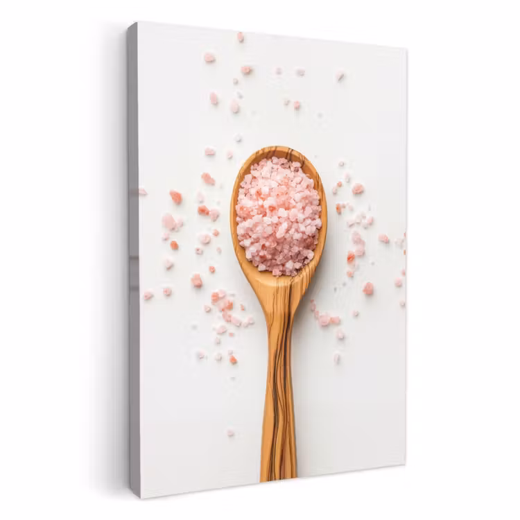 Canvas schilderij - Lepel - Zout - Roze — 1