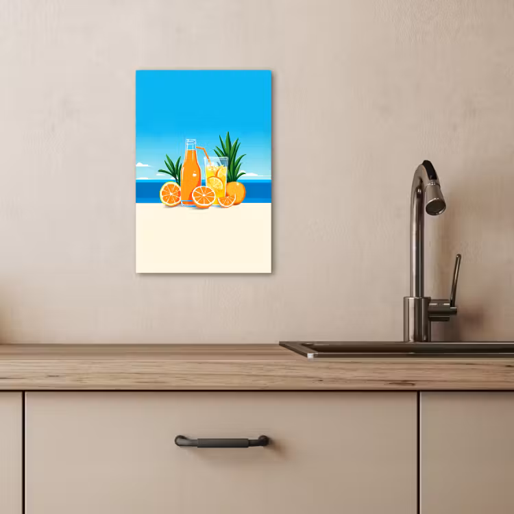 Canvas schilderij - Sinaasappels - Ijsblokjes -  Zee - Illustratie — 2