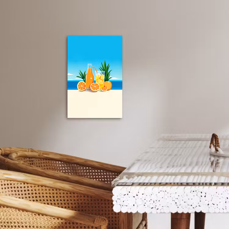 Canvas schilderij - Sinaasappels - Ijsblokjes -  Zee - Illustratie — 5