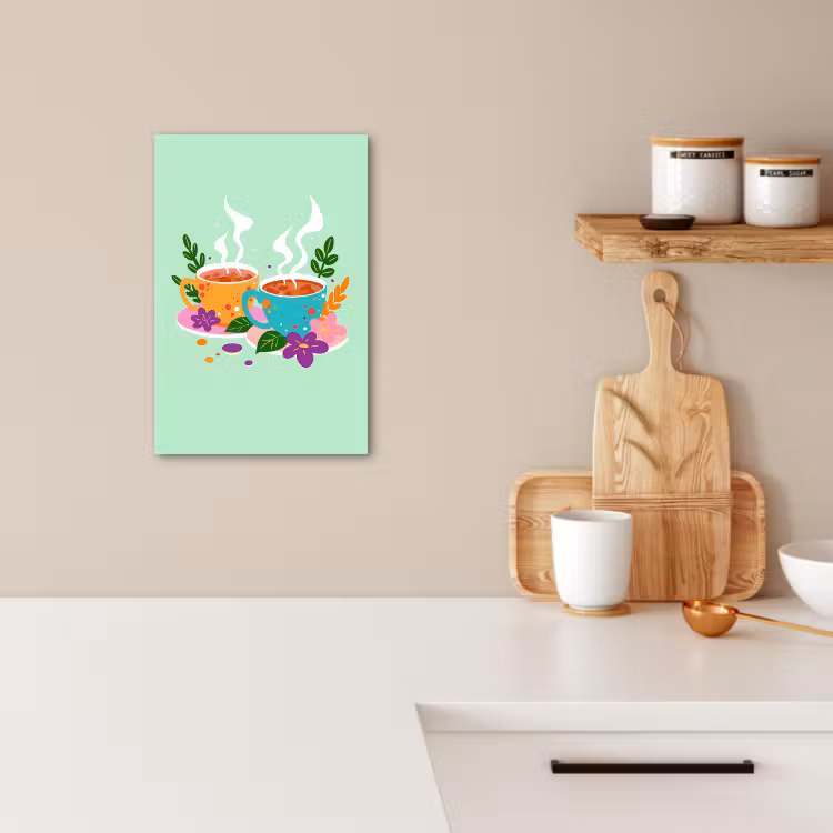 Canvas schilderij - Thee - Illustratie - Kopjes - Bloemen — 4