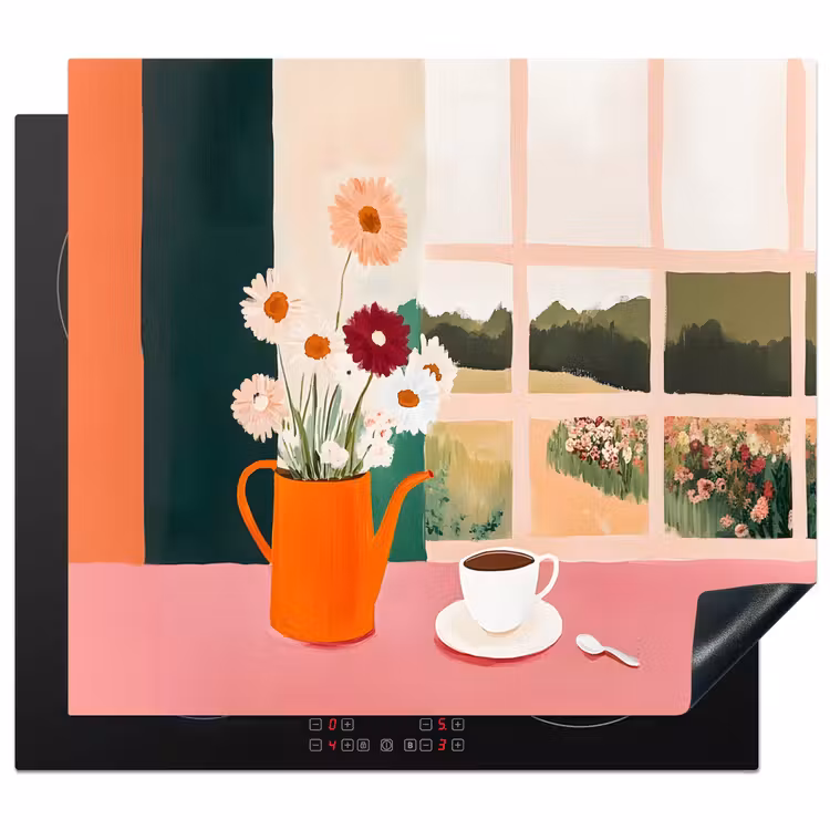 Inductie beschermer - Bloemen - Koffie - Raam — 1
