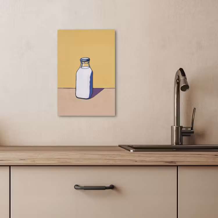 Canvas schilderij - Glazen - Fles - Illustratie - Melk — 1