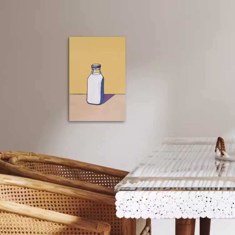 Canvas schilderij - Glazen - Fles - Illustratie - Melk — 4