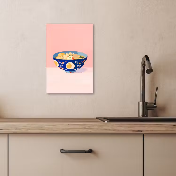 Canvas schilderij - Noodles - Kom - Blauw - Illustratie — 3