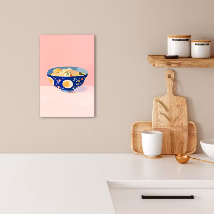 Canvas schilderij - Noodles - Kom - Blauw - Illustratie — 4