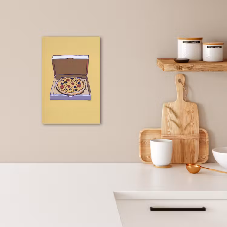 Canvas schilderij - Pizza - Doos - Salami - Illustratie — 1