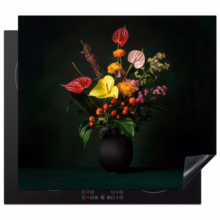 Inductie beschermer - Bloemen - Vaas - Zwart — 1