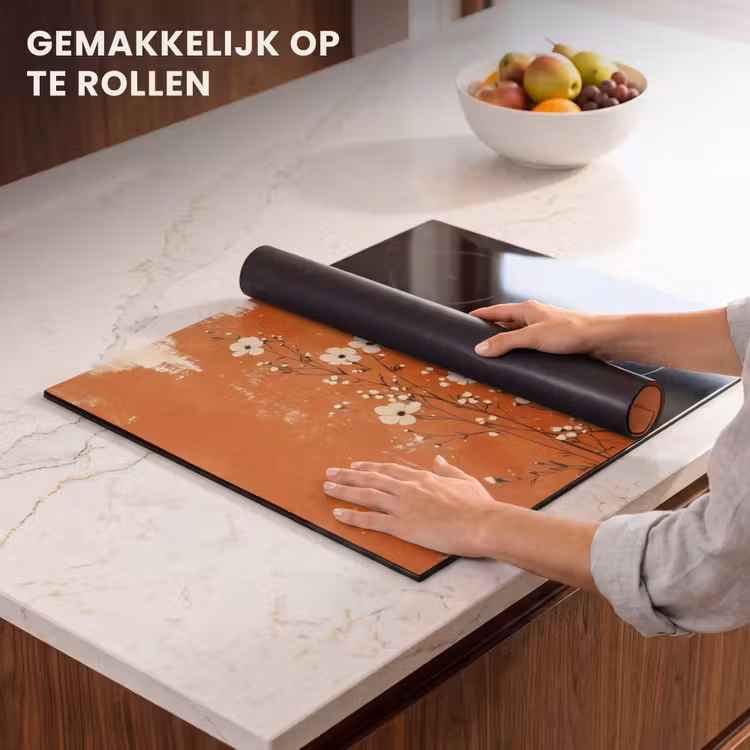 Inductie beschermer - Bloemen - Wit - Subtiel - Roestkleur — 7