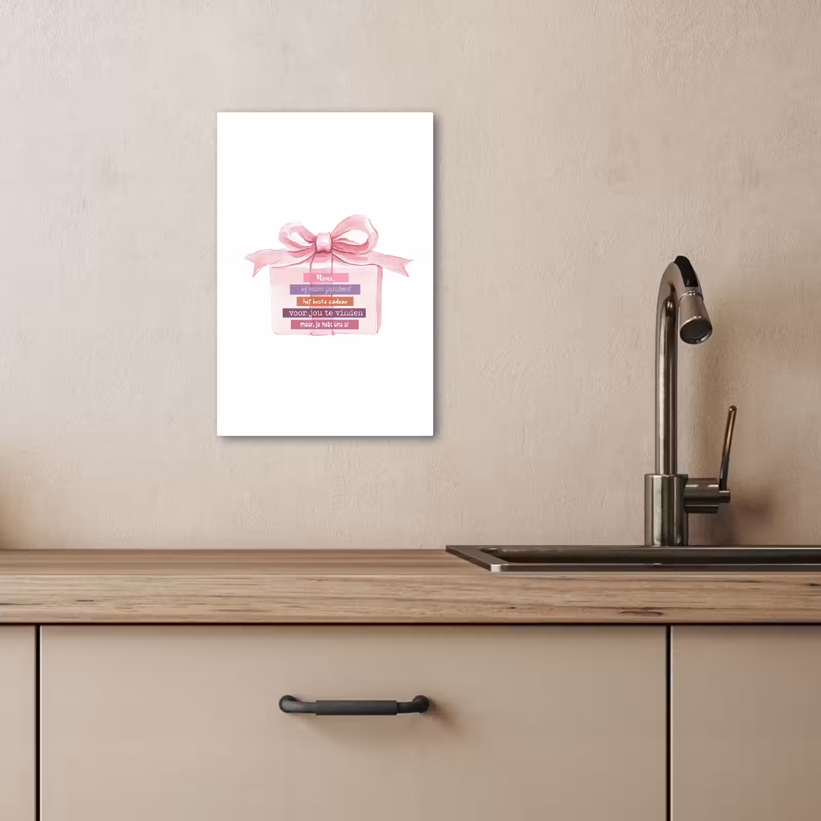 Canvas schilderij - Cadeau - Strik - Tekst - Roze — 1