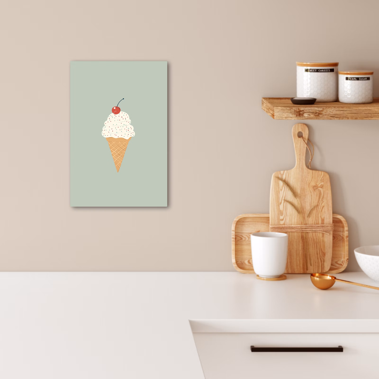 Canvas schilderij - Illustratie - Ijsje - Spikkels - Kers — 1