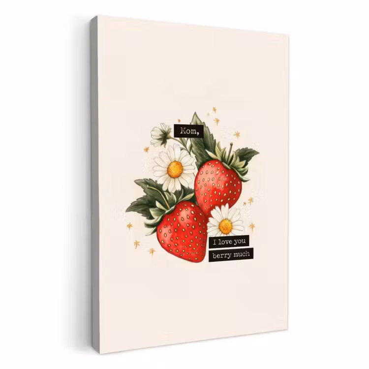 Canvas schilderij - Aardbeien - Madeliefjes - Quote - Sterretjes — 2